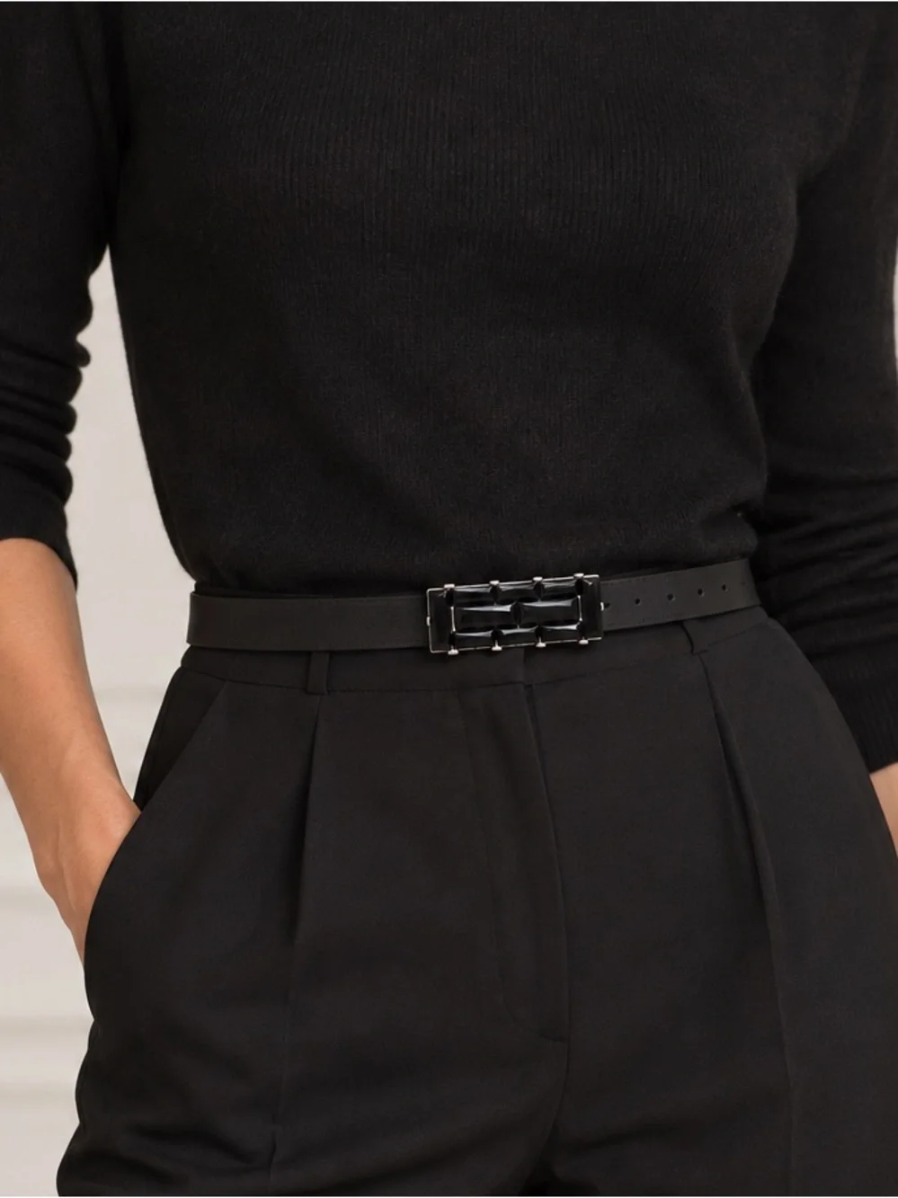 Vintage Oscar de la Renta Jet Black Jeweled Skinny Belt Made in USA